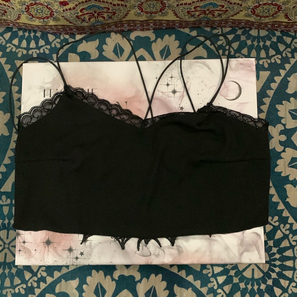Super Cute Goth Strappy Bralette Black Bat Detail Size Medium Large